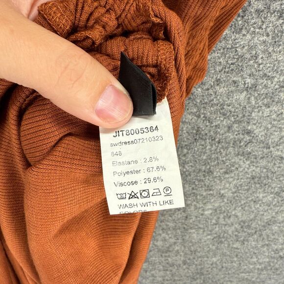 SheIn Dress Women L Large Brown Shift Midi One Shoulder Sleeveless Stretch - Picture 6 of 7